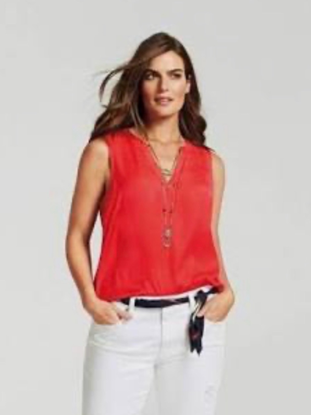 CAbi “Rose Top” in Bright Watermelon Red - Sleeveless V-Neck Tank in M